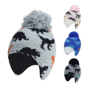 Children's Suit Plush Wool Hat And Neck Jacquard Weave Cartoon Dinosaur - Picture 1 of 16