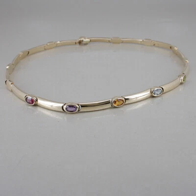 Kette 585/14k Gelbgold, Peridot, Topas, Citrin, Amethyst, Granatbesatz, ca. 44cm - Bild 1 von 4