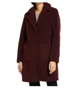 French Connection Women's Wine Faux-Fur Teddy Coat, XS - Picture 1 of 4