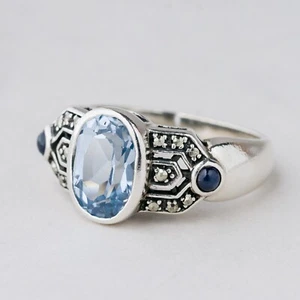 Ring 925 Silber Blauer Stein Größe 56 (17,8 mm Ø) 6,29 g - Picture 1 of 8