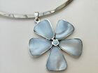 Sterling Silver Pure 925  Beautiful Ex Large Mop Blue Flower Pendant Exquisite