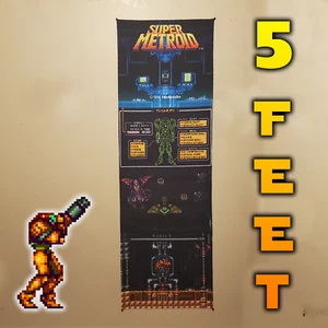 Super Metroid 5 x 1.5 foot tapestry  banner wall flag  Super Nintendo Samus - Picture 1 of 12