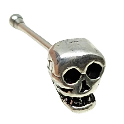 Skull Nose Stud 22 g (0,6 mm) argento sterling 925 perno a sfera borchia naso... - Immagine 1 di 4