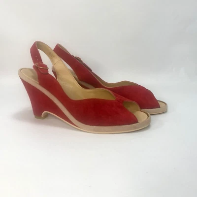 Sandalias de cuña Nine West para mujer talla 8,5 M rojo brillante gamuza punta abierta hechas en Brasil Foto 1 de 4