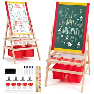 Lavagna lavagna in legno supporto artistico per bambini con rotolo di carta e set completo di accessori - Foto 1 di 6