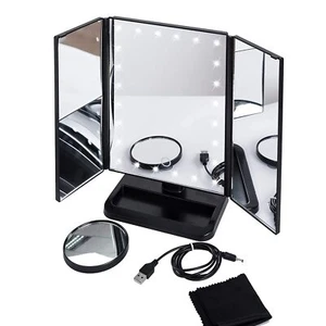 Espejos de Maquillaje Plegables Cosméticos 10X Lupa Luz LED Táctil USB Recargable - Imagen 1 de 11
