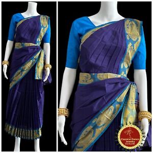 VIOLET PURPLE Pre-stitched Practice Sari BLUE Blouse | Halfsaree Kalakshethra