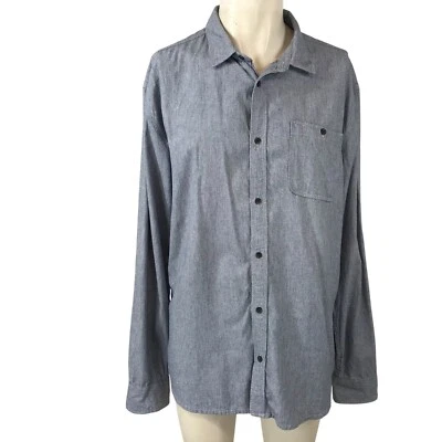 PRANA - MEN'S XL - BLUE LONG SLEEVE BUTTON UP COLLARED ORGANIC COTTON SHIRT - Image 1 of 4