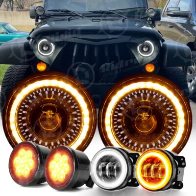 For Jeep Wrangler JK JKU 2007-2018 Combo 7'' LED Headlights Turn Fog Lights Kit - Image 1 of 4