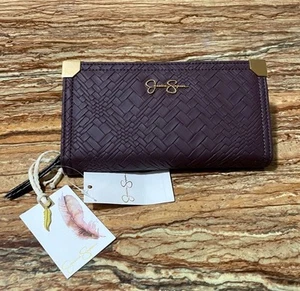 Cartera Jessica Simpson ciruela púrpura tarjetero cartera cierre a presión cremallera alrededor - Imagen 1 de 9