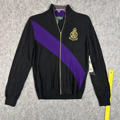 Suéter Lauren Ralph Lauren Mujer Mediano Negro Púrpura Cremallera Cresta Cárdigan Algodón Foto 1 de 4