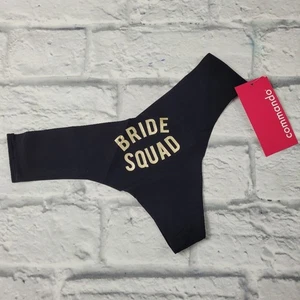 NWT Commando Bride Squad Black & Gold Lettering Thong size S/M - Picture 1 of 7