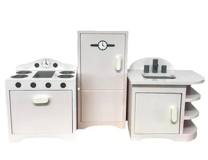 Pottery Barn Kinder Puppenmöbel Rosa Retro Küche 3er Set Herd Kühlschrank Spüle - Bild 1 von 20