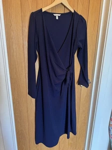 Women’s H&M Navy V Neck Long Sleeve Wrap Dress Euro L - Picture 1 of 10