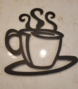 Large Metal Coffee Cup Wall Hanging Sculpture for Home Kitchen or Coffee Shop - Picture 1 of 6