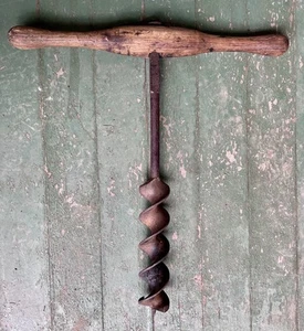 Antique Post & Beam T-handle Wood Auger Barn Beam Hand Drill 18.25” Primitive - Picture 1 of 24