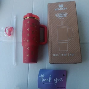 Bicchiere Stanley rosso 40 oz laser LV con topper paglia gemma RARA versione HTF scatola stile - Foto 1 di 16