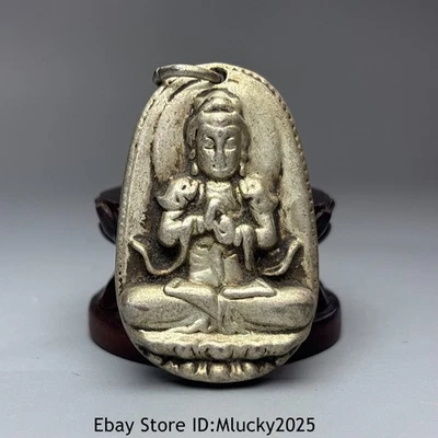 47 мм старый тибетский серебряный амулет Будды Гуаньинь Гуаньинь Гуаньинь T563 - Изображение 1 из 4
