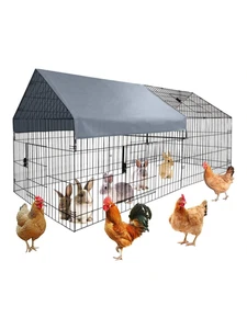 Large Metal Chicken Coop Outdoor Pet Playpen with Waterproof Cover Rabbits Ducks - Picture 1 of 12