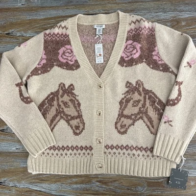 Cárdigan Suéter Estilo Alto Hippie M Caballo Rosa Estampado Prendas de Punto Abotonadas Nuevo con Etiquetas Foto 1 de 4