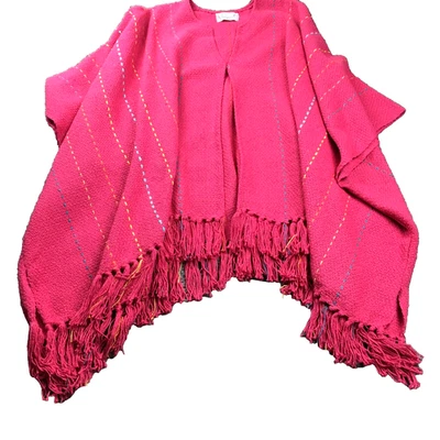 De Colección Debie Lee Original Mujer Capa Talla Única Rosa Bordada Cuello en V Flecos Dobladillo Foto 1 de 4