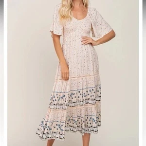 In Loom Maxi Dress Pink Prairie Romantic Floral Boho Small - Picture 1 of 13