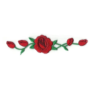 Red Sneaker Rose Flowers Embroidered Iron On Patch - Picture 1 of 1