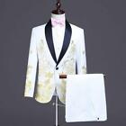 Mens 2Pcs Blazer Jacket PantsCasual Show Wedding Printed Floral One Button Stage