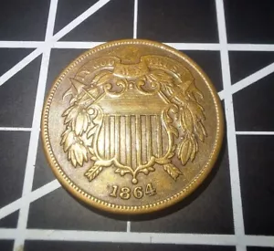 1864 2C Large Motto Two Cent Piece AU - Picture 1 of 2