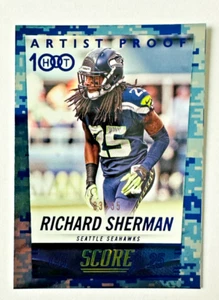 Panini Score Richard Sherman 2014 camuflaje azul Holofoil prueba de artista #/35 Seahawks! - Imagen 1 de 3