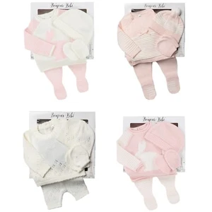 Baby Girl Knitted Outfit Spanish Romany Gift Set Knit Top Trousers Mittens & Hat - Picture 1 of 24