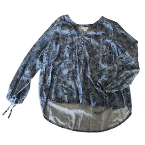 Liz Claiborne Womens Long Sleeve Tunic Blouse Blue W/ Floral Print Size XL - Picture 1 of 8