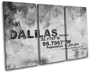 Dallas Texas USA City Typography TREBLE CANVAS WALL ART Picture Print VA - Picture 1 of 1