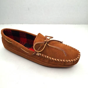 Minnetonka Double Bottom Fleece Moccasin Leather Slipper Brown Size 12 - Picture 1 of 13