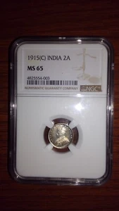 1915(C) India Silver 2 Annas NGC MS65 - Picture 1 of 2