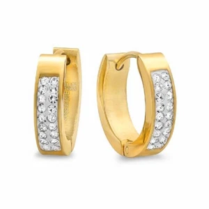 Stunning Round Zirconia Stainless Steel Yellow Gold Plated Hoop Earrings - Picture 1 of 1