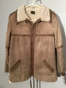 Womens Small Vintage Sears & Roebuck Suede Fleece Lined Jacket Brown Leather - Picture 1 of 10