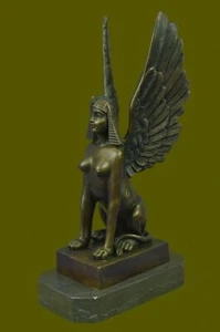 Hand Made Genuine Real Bronze Egyptian Style Sphinx Figurine Statue Decor Gift - Picture 1 of 9