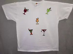 Halloween Neuheit T-Shirt bestickt Cocktails Getränke XL weiß Spaß Party - Bild 1 von 10