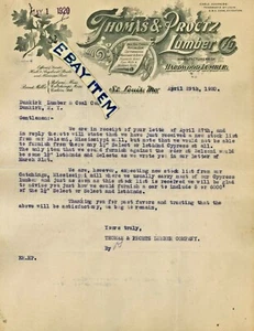 1920 Fabulous LETTERHEAD THOMAS & PROETZ LUMBER St Louis MISSOURI Lumber MiLLS - Picture 1 of 1