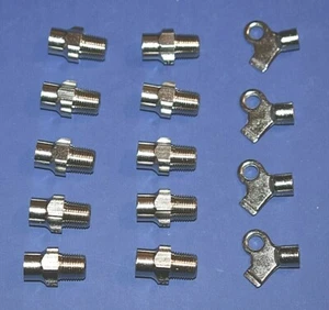 10 Radiator Chrome Plated Brass Key Operated Air Bleed Coin Valves & 4 Key 1/8" - Picture 1 of 6