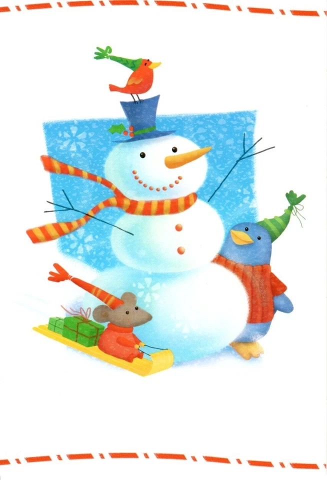 Набор из 10 открыток Merry Christmas Snowman Red Cardinal Mouse Penguin Hallmark - Изображение 1 из 3