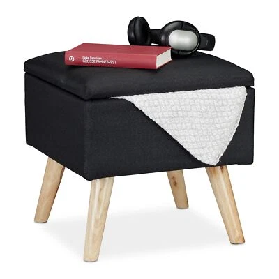 10029605_46 Tabouret avec Espace de Rangement rembourré Lin Artificiel Pieds ... - Image 1 of 4