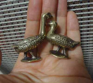 Pair of Vintage Style Solid Brass Goose and Duck Statues for Home Garden Decor - Picture 1 of 5