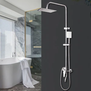US Silver 8" Rainfall Shower Head 3-Way Mixing Valve Hand Held Shower Faucet Set - Picture 1 of 12