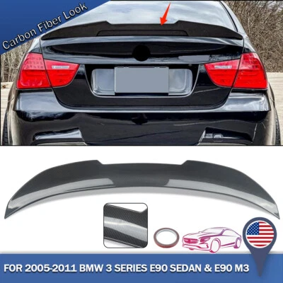 FOR 2005-2011 BMW E90 3 SERIES M3 SEDAN PSM STYLE CARBON LOOK TRUNK SPOILER WING Foto 1 de 4