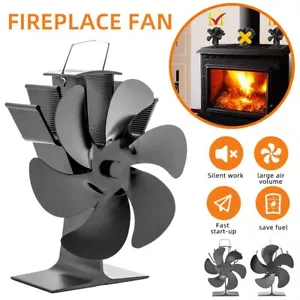 5/6 Blades Eco Heating Fireplace Wood Heat Powered Stove Burning Fan Log Burner - Picture 1 of 15
