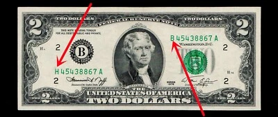 1976 $2 Federal Reserve Note New York Mismatched Prefix Error Almost Uncirculate - Image 1 of 3