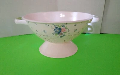 Colander Enamel Metal Pedestal Style Nikko Dauphine Floral Provincial Design - Image 1 of 4