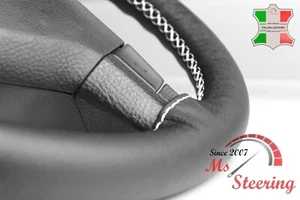 FOR PLYMOUTH ACCLAIM 89-95 BLACK LEATHER STEERING WHEEL COVER, WHITE STIT - Picture 1 of 8
